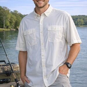 Columbia Omni-Shade 2XL Fishing Shirt Short Sleeve UV Protection Outdoor Ivory